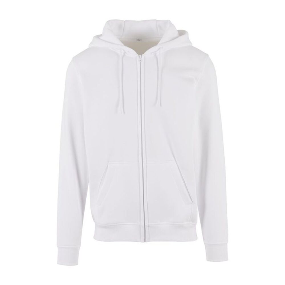 Build Your Brand Mens Heavy Zip Up Hoodie / White